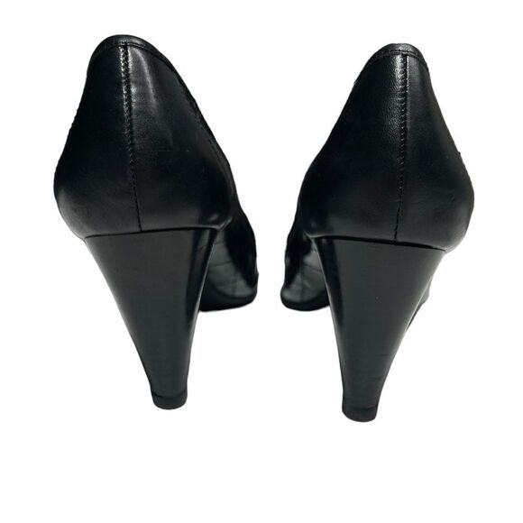 Franco Sarto Leather Quilted Black Heels Shiny Closed Toe 3 inch Heel Tassel - Picture 8 of 10